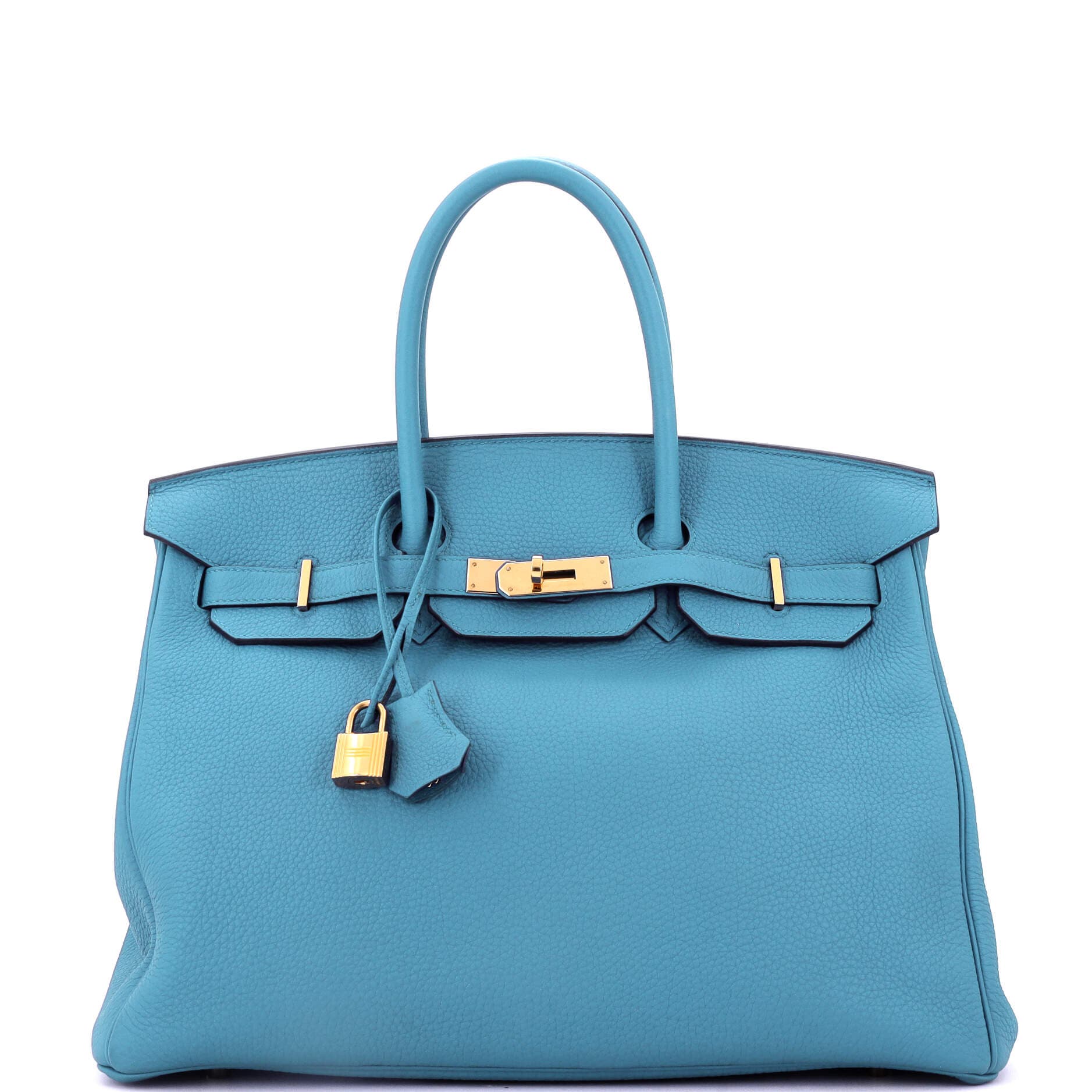 Pre-Owned Hermes Birkin Handbag Blue Togo with Gold Hardware 35, Main, color, Turquoise