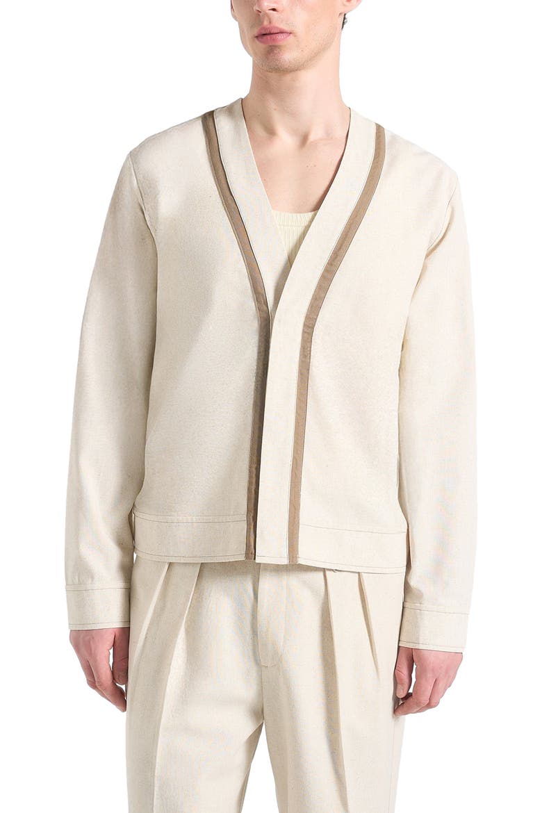 Alain Linen Cardigan with Contrast Placket, Main, color, Natural