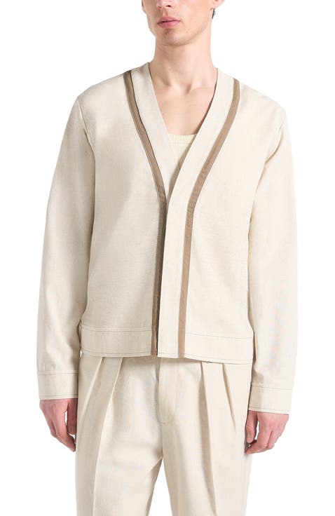 Alain Linen Cardigan with Contrast Placket