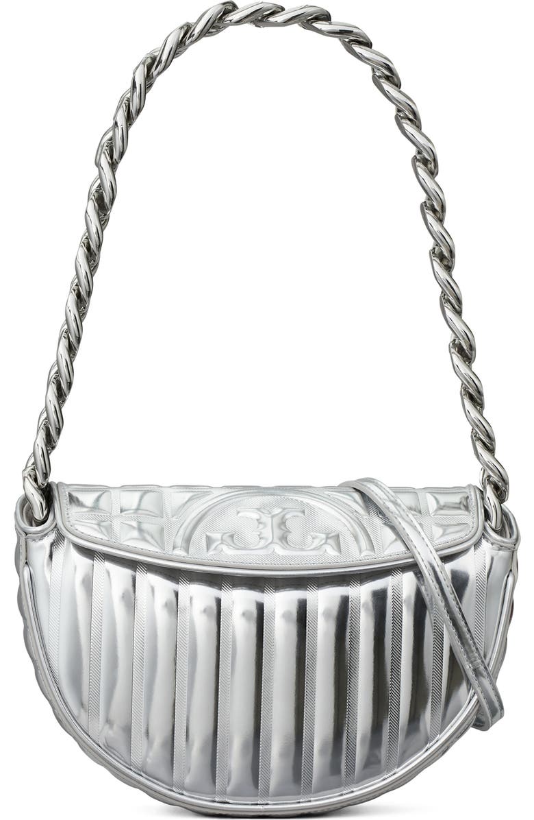 Tory Burch Mini Fleming Soft Metallic Crescent Shoulder Bag, Main, color,