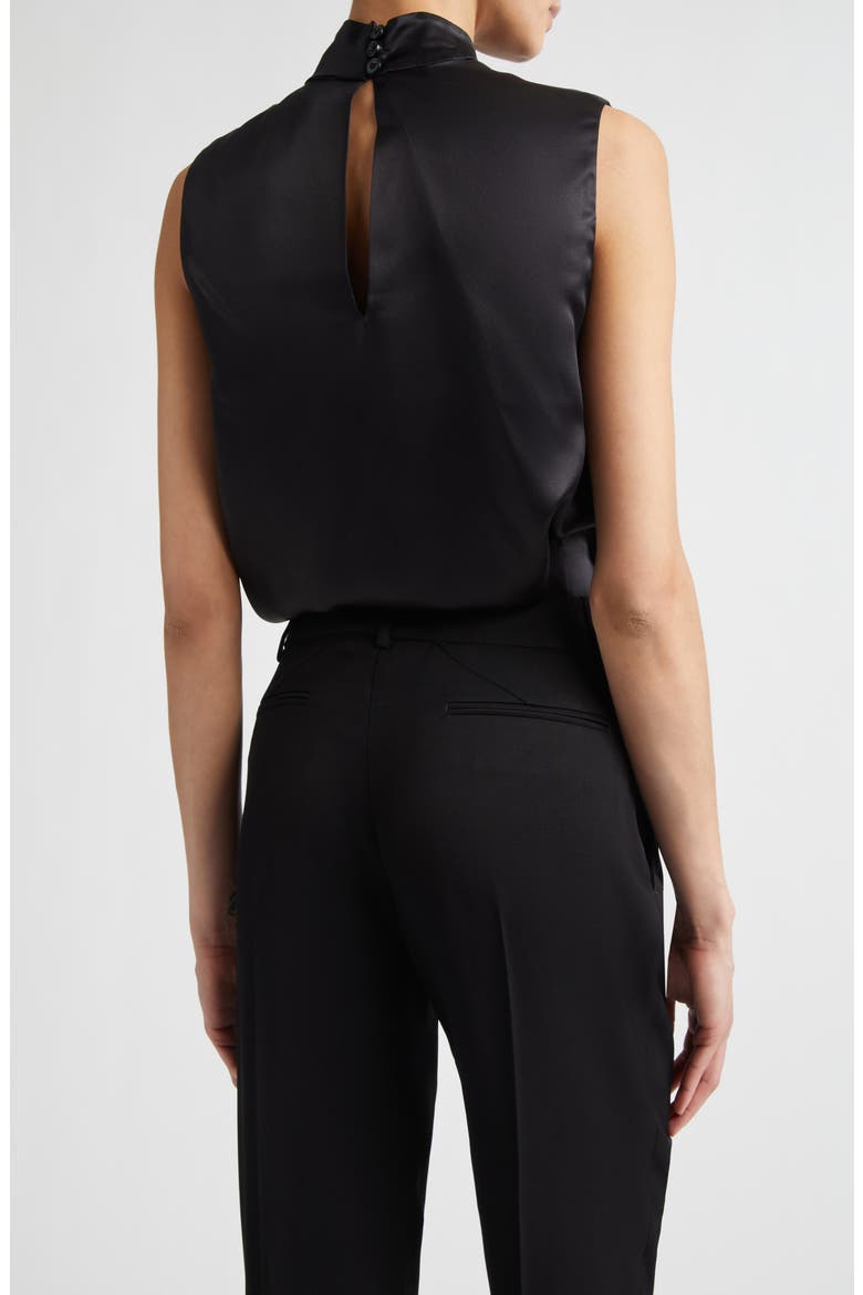 Twist Mock Neck Sleeveless Silk Satin Top, Alternate, color, 22 BLACK