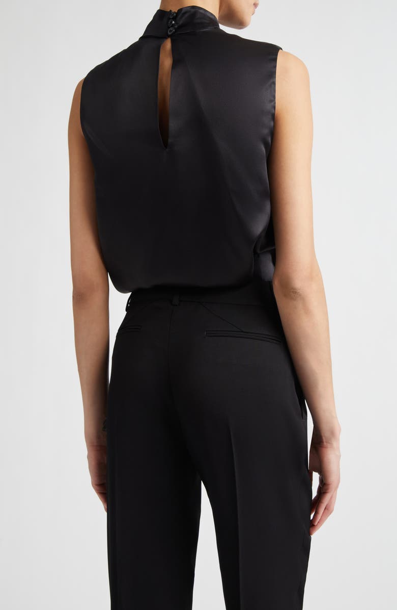 Eleventy Twist Mock Neck Sleeveless Silk Satin Top, Alternate, color, 22 Black