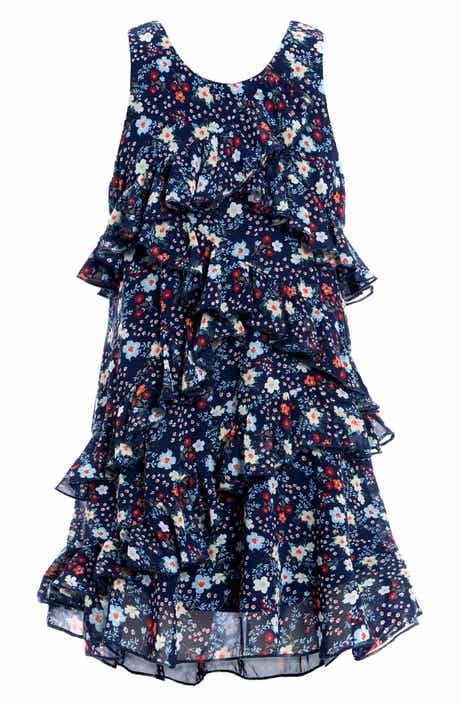 Kids' Floral Print Ruffle Dress
