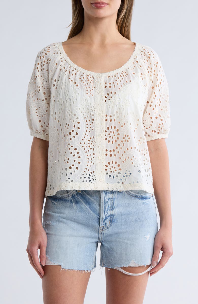 Sanctuary Sunday Brunch Eyelet Cotton Top, Main, color, Milk