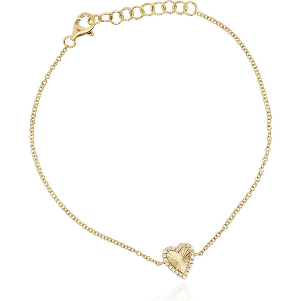 The Lovery Fine Jewelry Skinny Fluted Gold Diamond Heart Bracelet In Gold