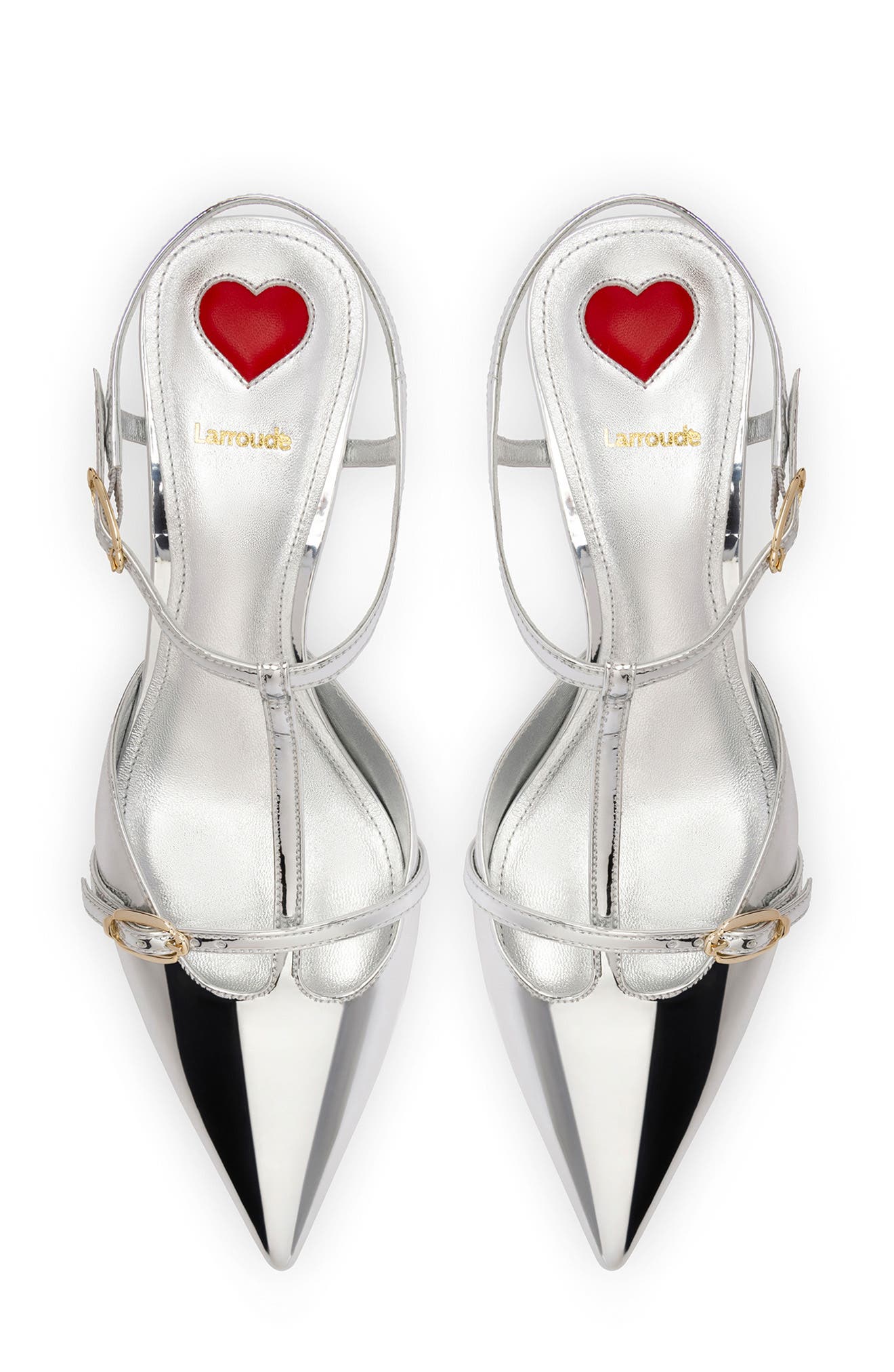 Larroudé Grace Ankle Strap Pointed Toe Kitten Heel Pump, Alternate, color, Silver