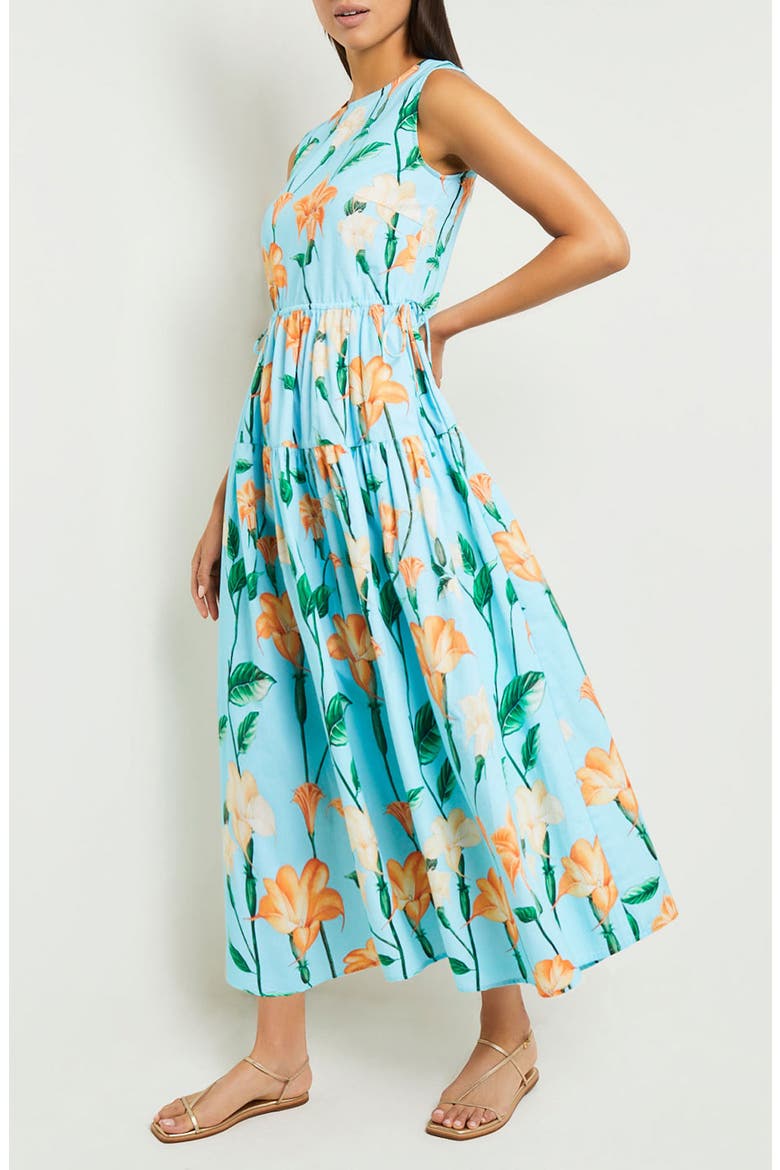 Floral Sleeveless Print Sundress, Alternate, color, CARIBBEAN MIST/PEACH BLOSS/VER