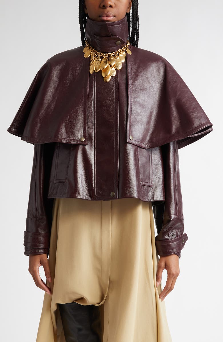 Chloé Glossy Lambskin Leather Jacket, Main, color, 