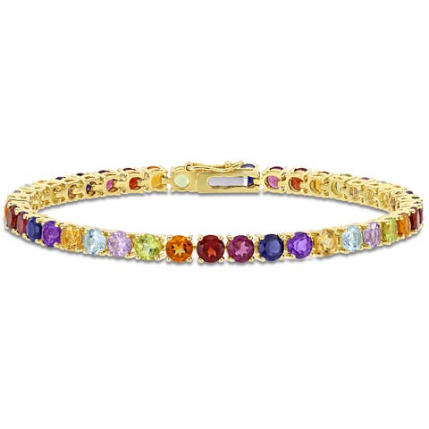 Multi-Color Gemstone Tennis Bracelet Yellow Silver