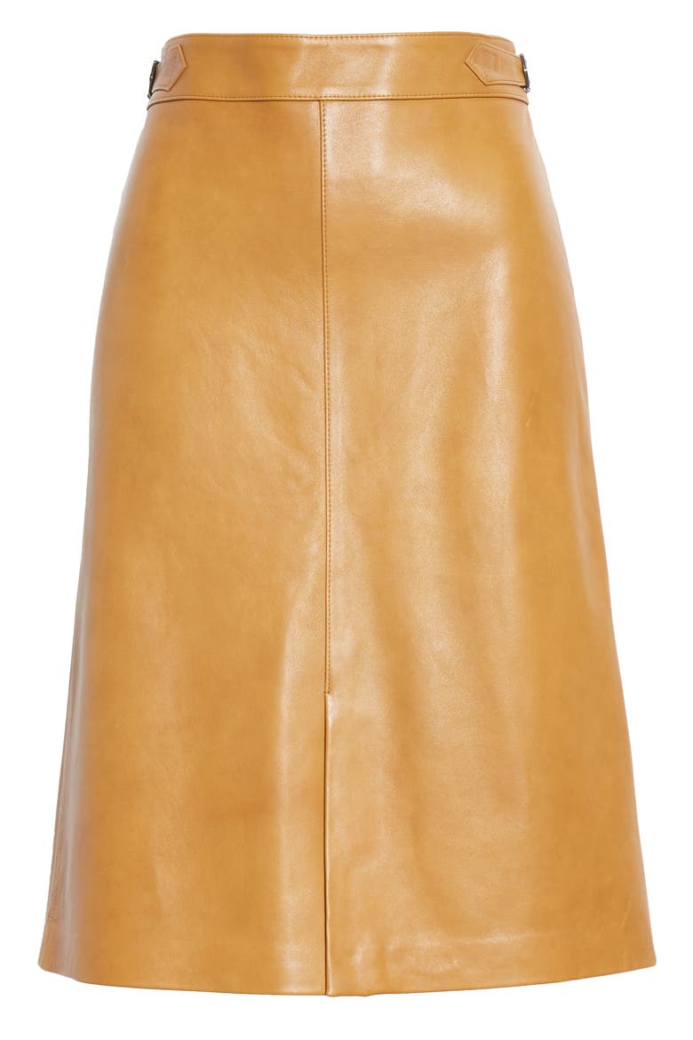 Buckle Detail Leather Skirt, Alternate, color, BROWN OCHRE