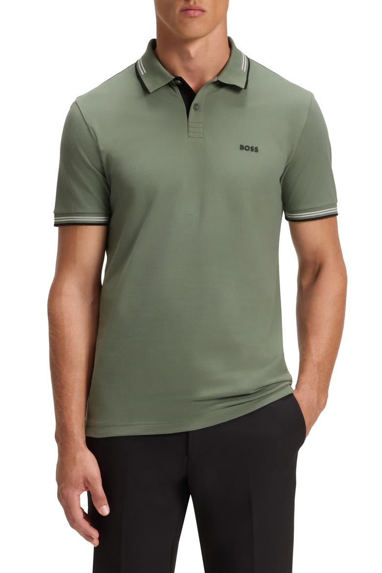 Paul Tipped Stretch Cotton Polo, Main, color, OPEN GREEN