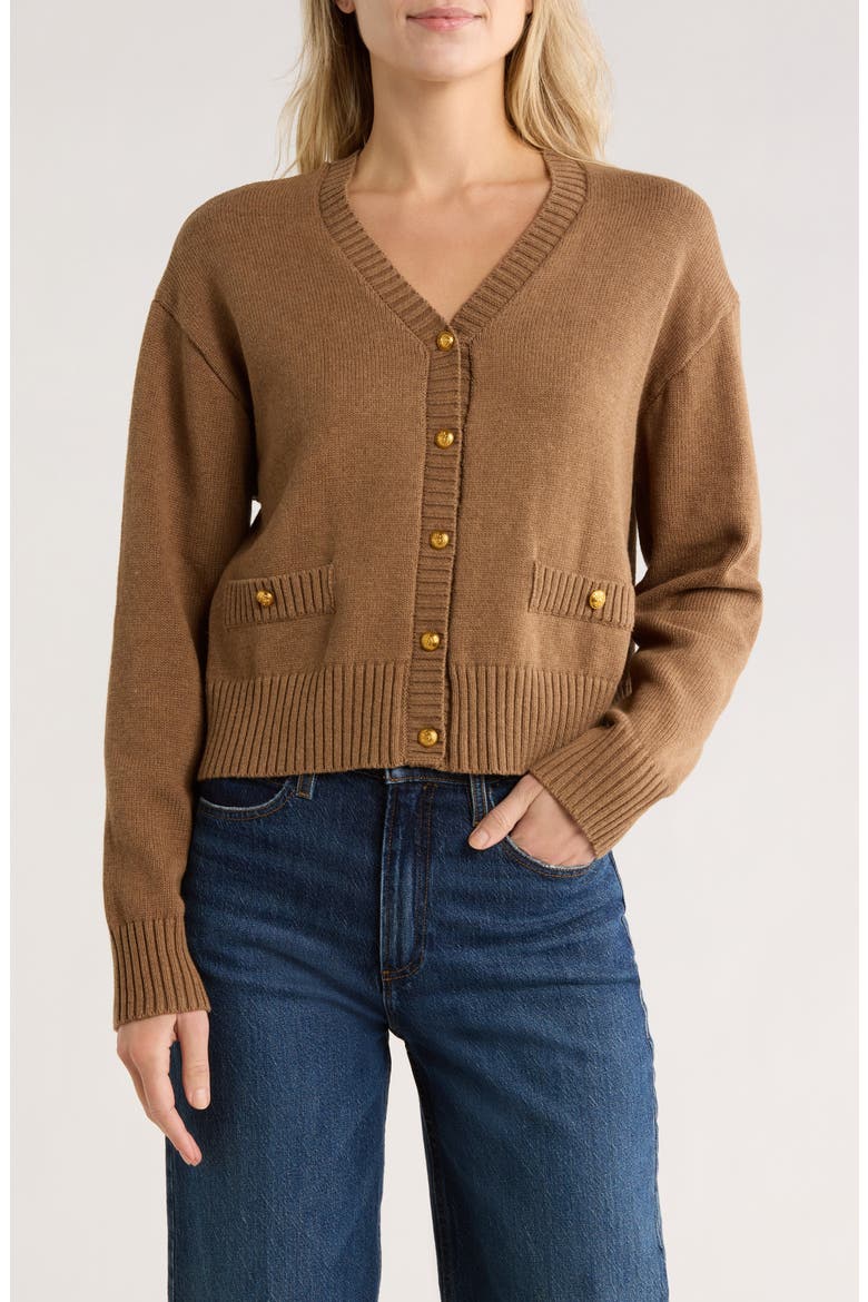 Button Front Cotton Cardigan, Main, color, MOCHA