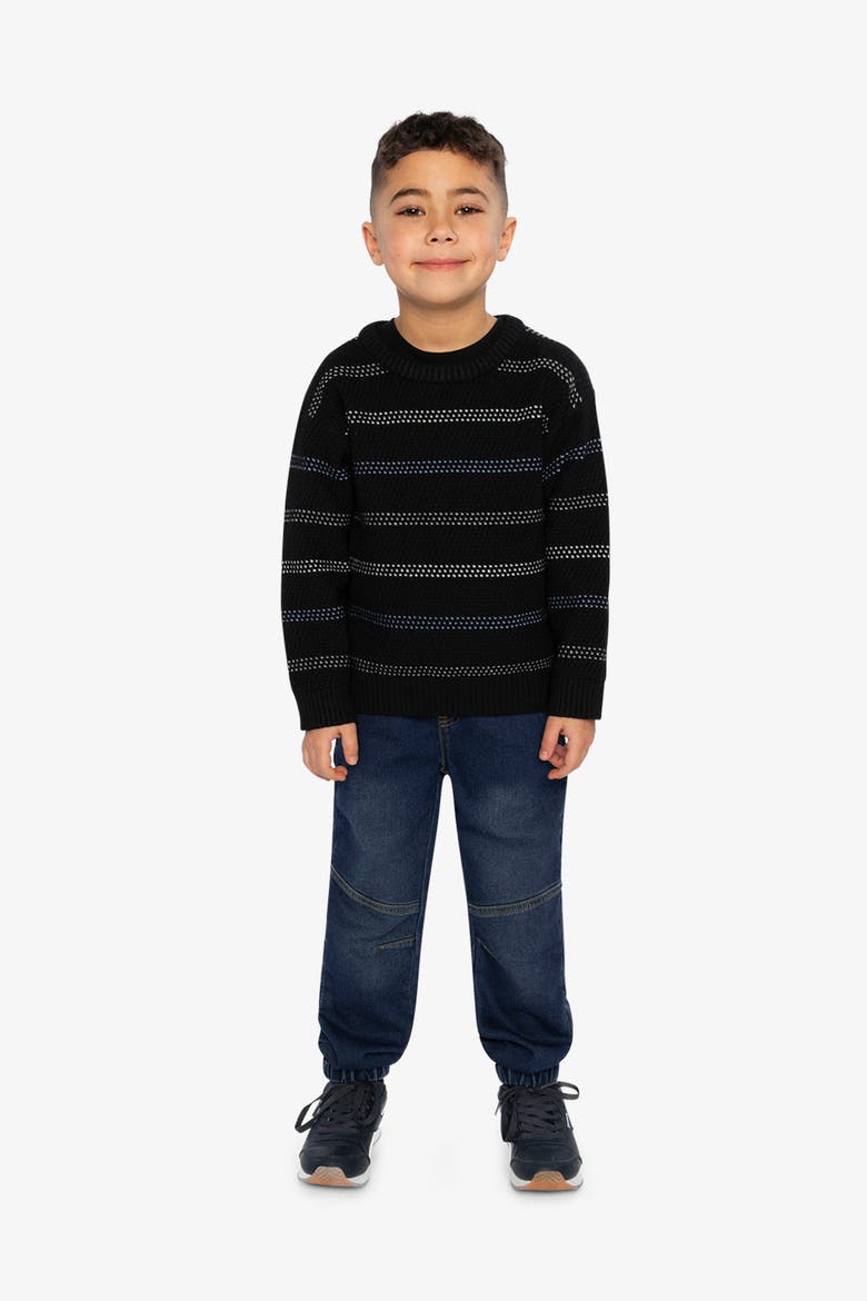 Striped Texture Ribbed Cuffs Sweater, Alternate, color, Black