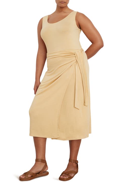 Faux Wrap Midi Dress (Plus Size)