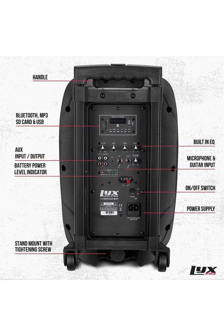 Rechargeable Battery PA Speaker, PA System W/Equalizer SD Slot & Built-in Bluetooth, Alternate, color, Black