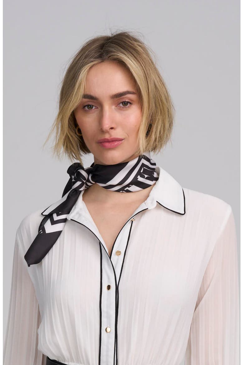 Printed Satin Scarf, Alternate, color, BLACK / WHITE