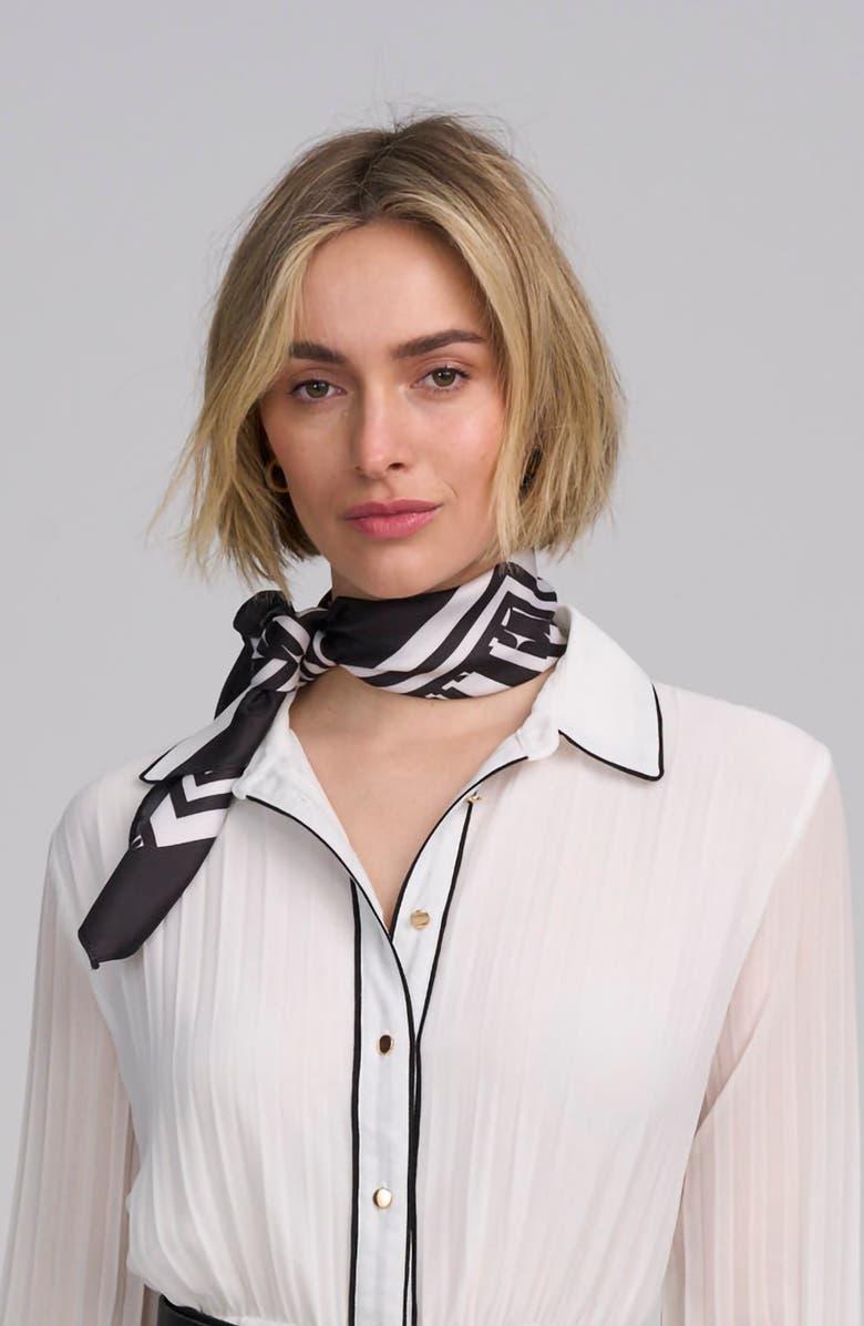 ELLE Collection Printed Satin Scarf, Alternate, color, Black / White