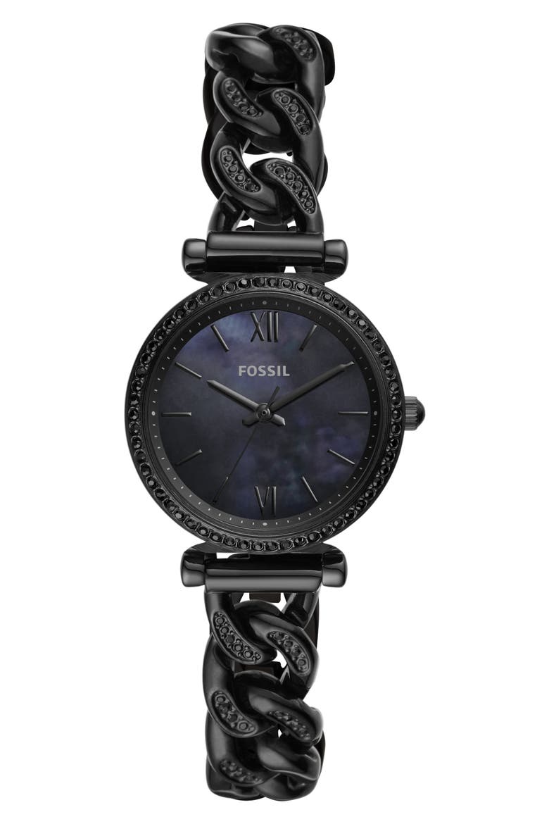 Carlie T-Bar Crystal Bracelet Watch, 28mm, Main, color, BLACK