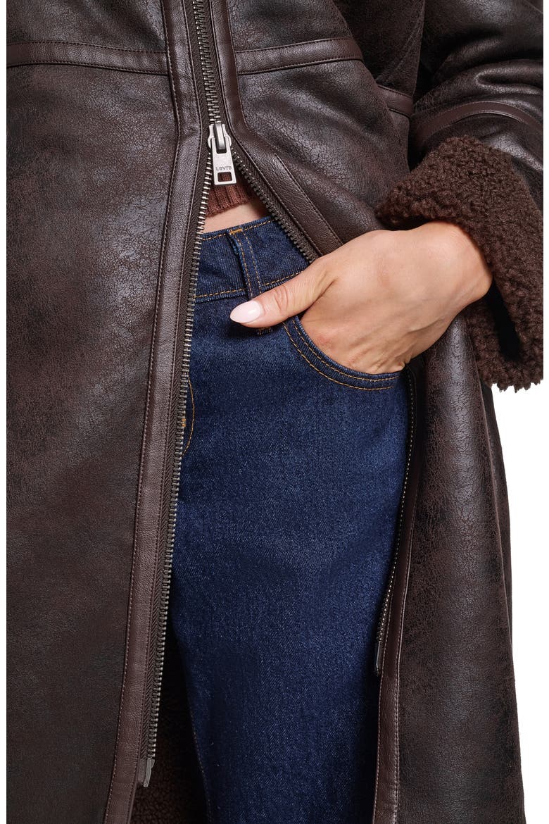 Faux Shearling Coat, Alternate, color, JAVA