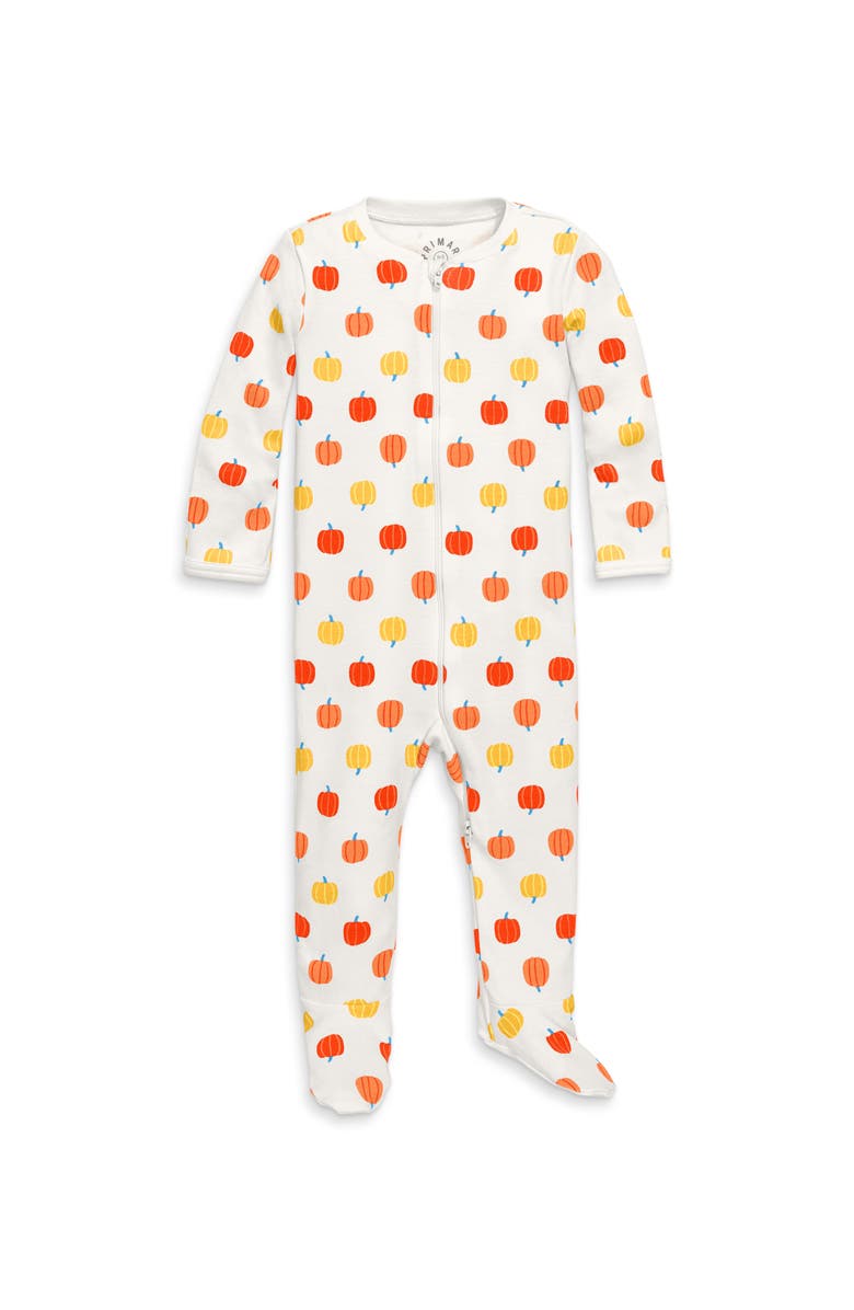Primary Baby Organic Zip Footie In Candy Pumpkins, Alternate, color, Ivory Pumpkins