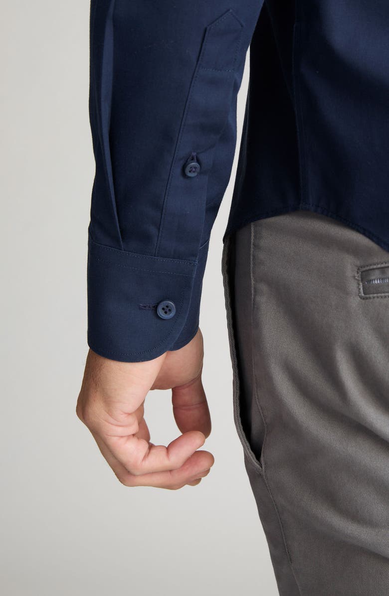 UNTUCKit Castello Solid Navy Wrinkle Free Cotton Button-Up Shirt, Alternate, color, Navy