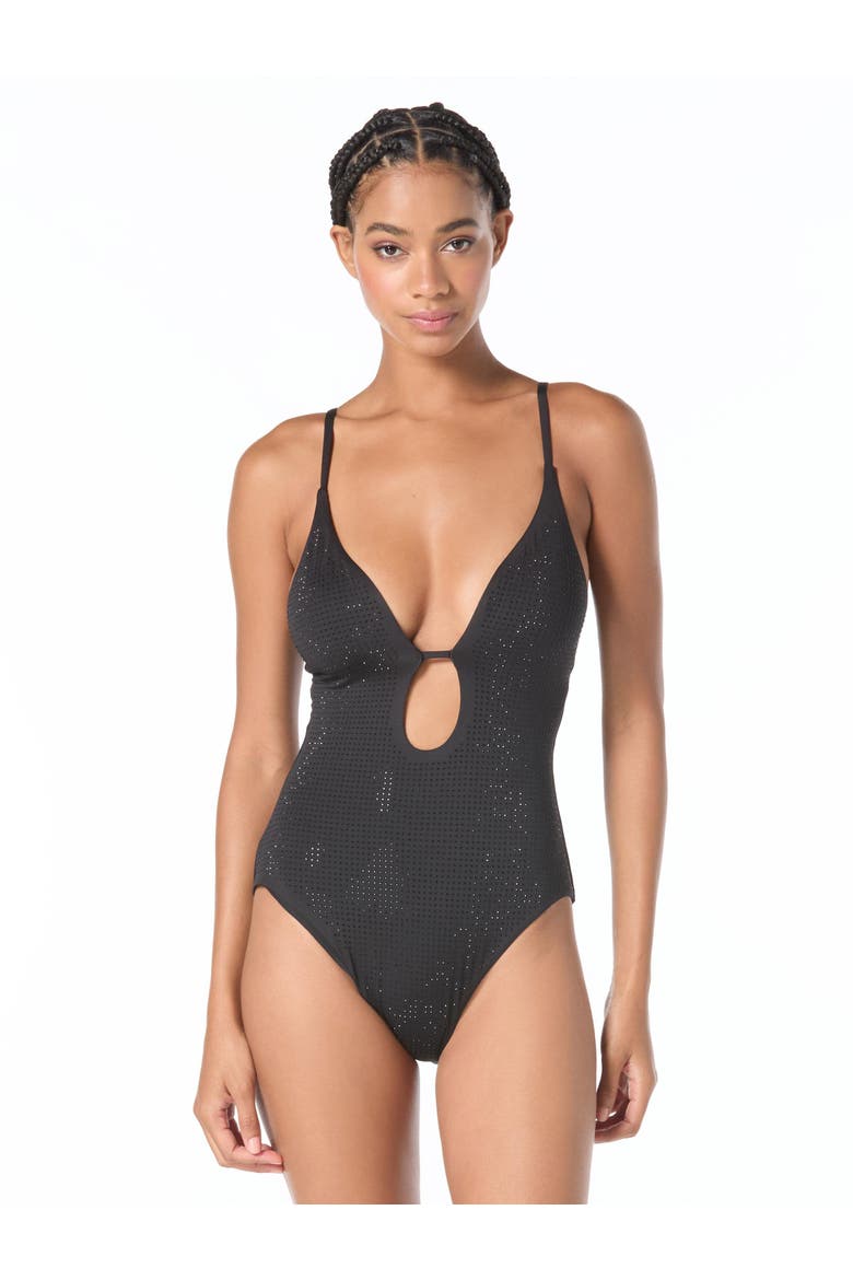Rhinestone Studded Solids One-Piece Swimsuit, Main, color, Black