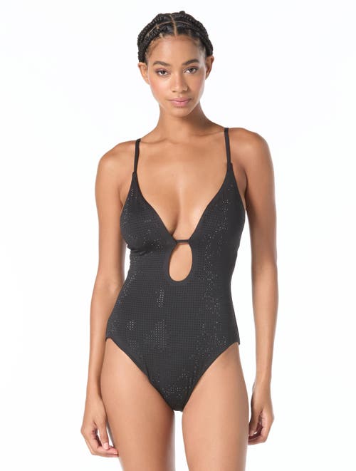 MICHAEL Michael Kors Rhinestone Studded Solids One-Piece Swimsuit in Black at Nordstrom, Size 14
