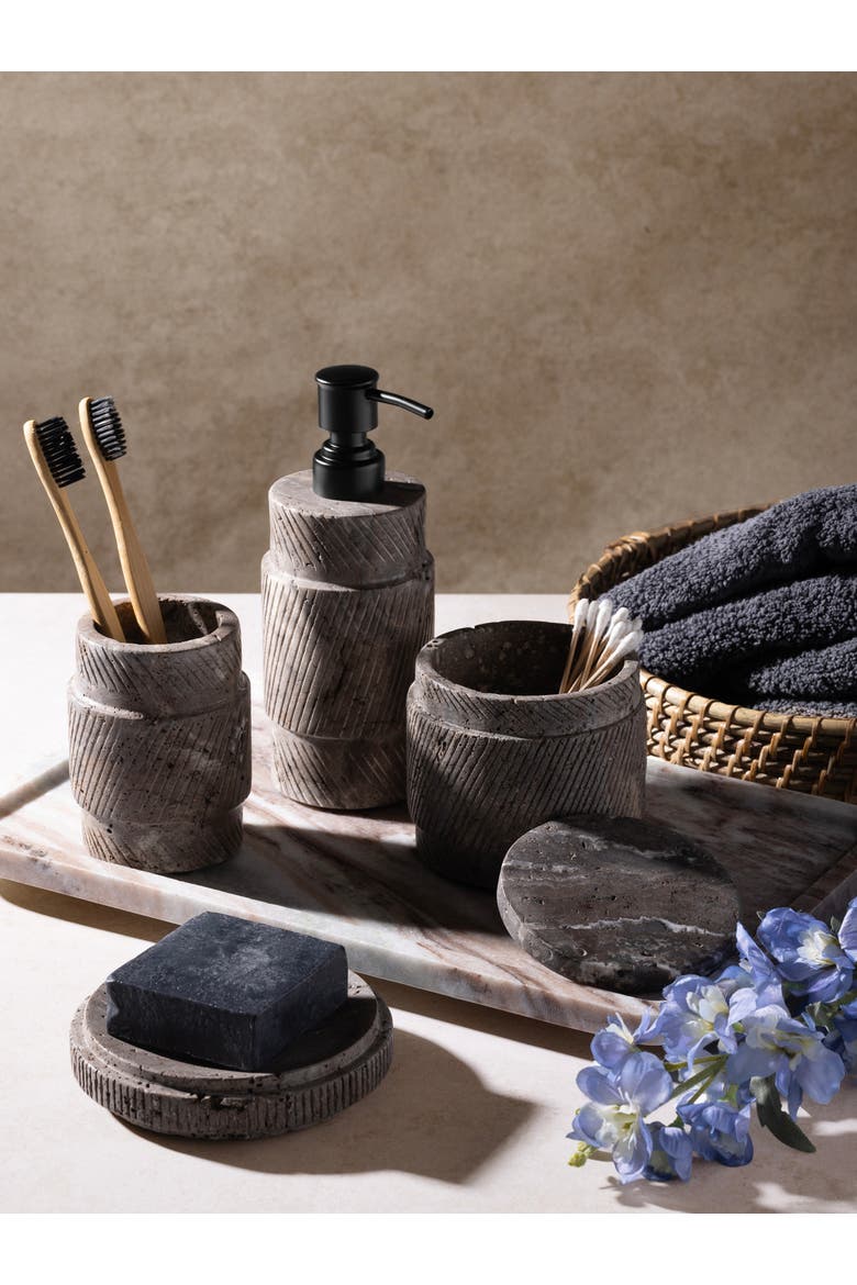 Tallinn Gray Travertine Bath Accessories, Set of 4, Alternate, color, Brown