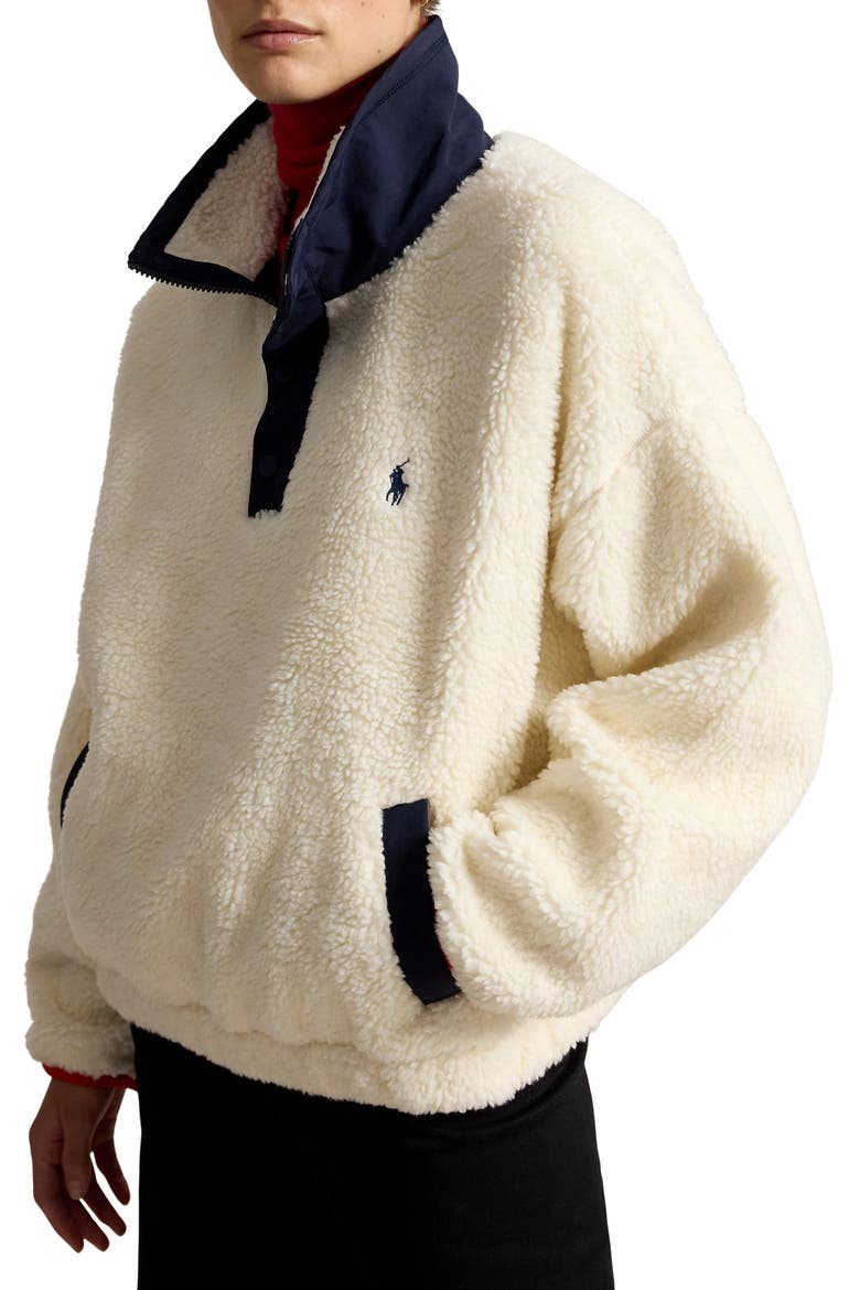 Polo Bear High Pile Fleece Pullover, Main, color, CLUBHOUSE CREAM MULTI