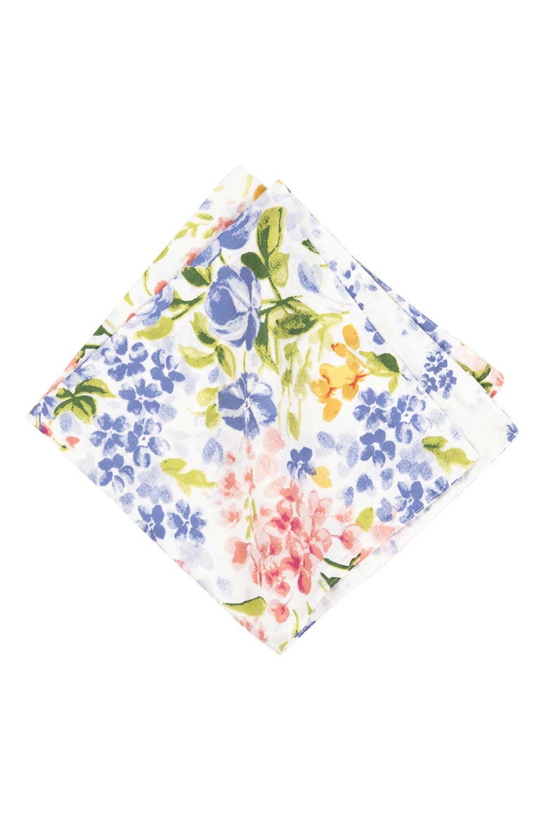 Florian Watercolor Flowers 100% Cotton Set of 6 Cloth Napkins, Alternate, color, Yellow