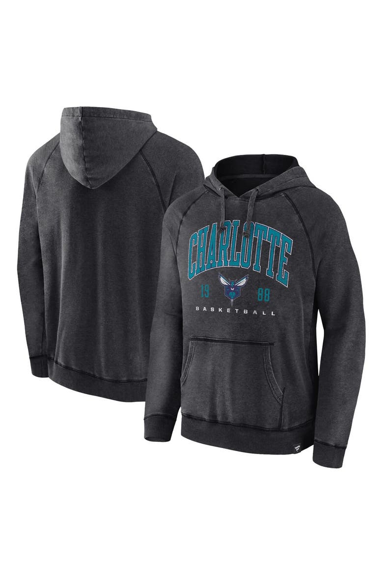 Men's Fanatics Branded Heather Charcoal Charlotte Hornets Foul Trouble Snow Wash Raglan Pullover Hoodie, Main, color, Heather Charcoal