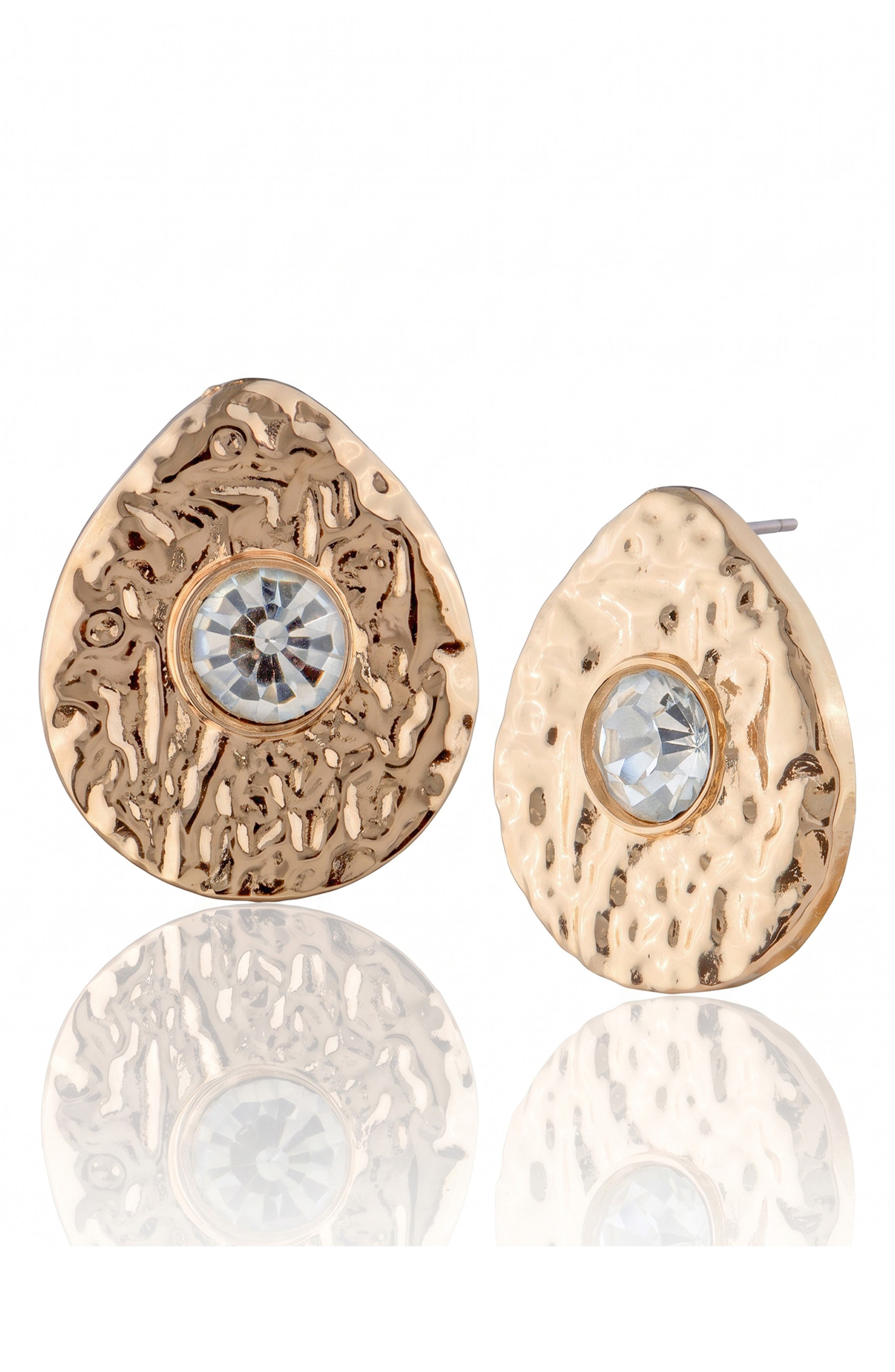 Hammered Crystal Center Drop Earrings