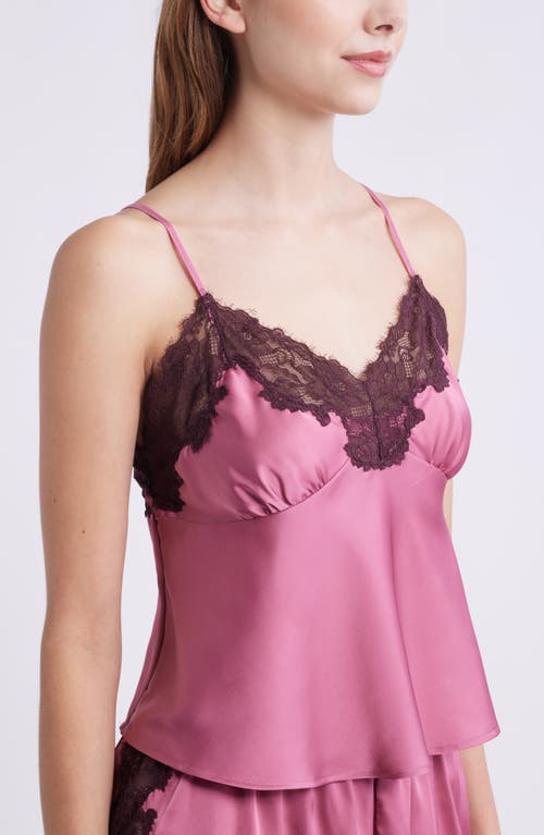 Open Edit Lace Trim Satin Short Pajamas In Pink