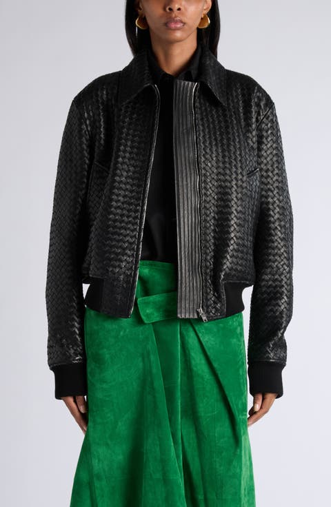 Intrecciato Leather Bomber Jacket