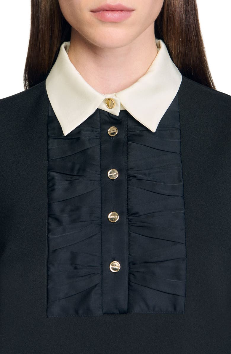 SANDRO Short dress with contrast collar, Alternate, color, Black