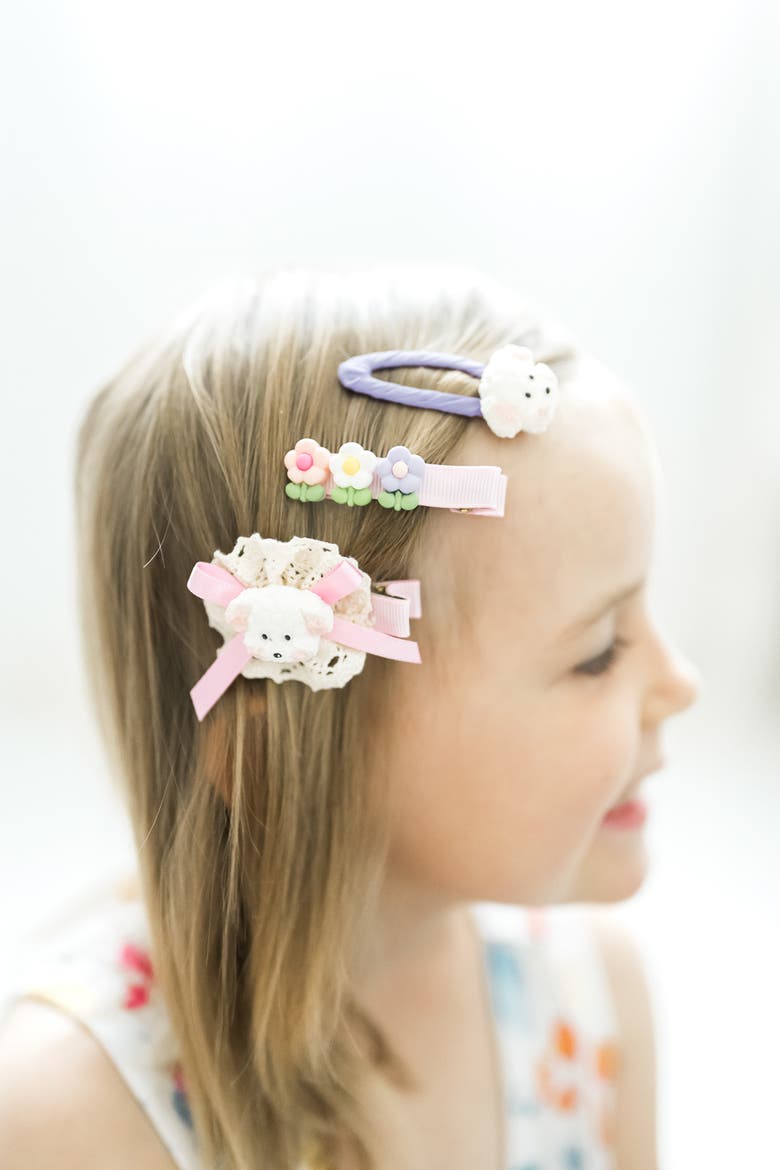 3pc Hair Clip Set - Puppy Blossom Pals, Alternate, color, Rosy Puppy Hug - Pink