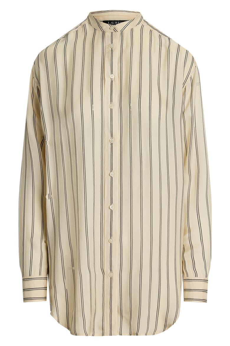 Stripe Jacquard Button-Up Tunic, Alternate, color, IVORY BEIGE/ BLUE MULTI