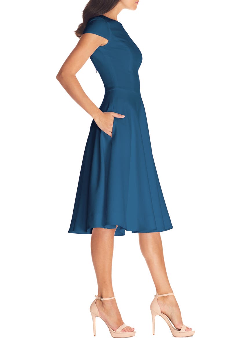 Dress the Population Livia Fit & Flare Dress, Alternate, color, Peacock Blue
