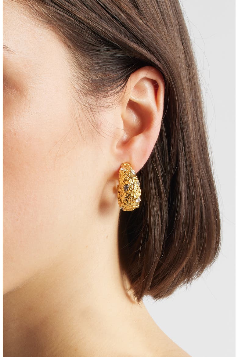 Crystal Nest Clip-On Hoop Earrings, Alternate, color, GOLD