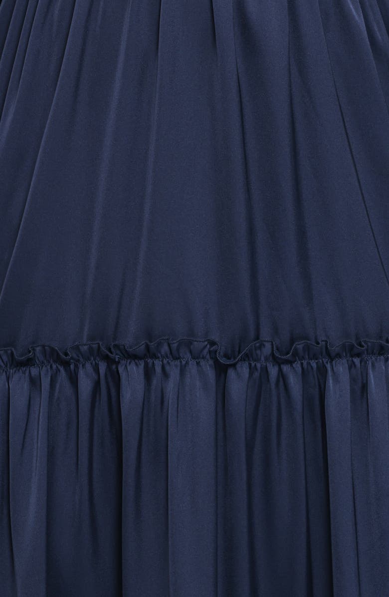 Petal & Pup Rowen Long Sleeve Satin Midi Dress, Alternate, color, Navy