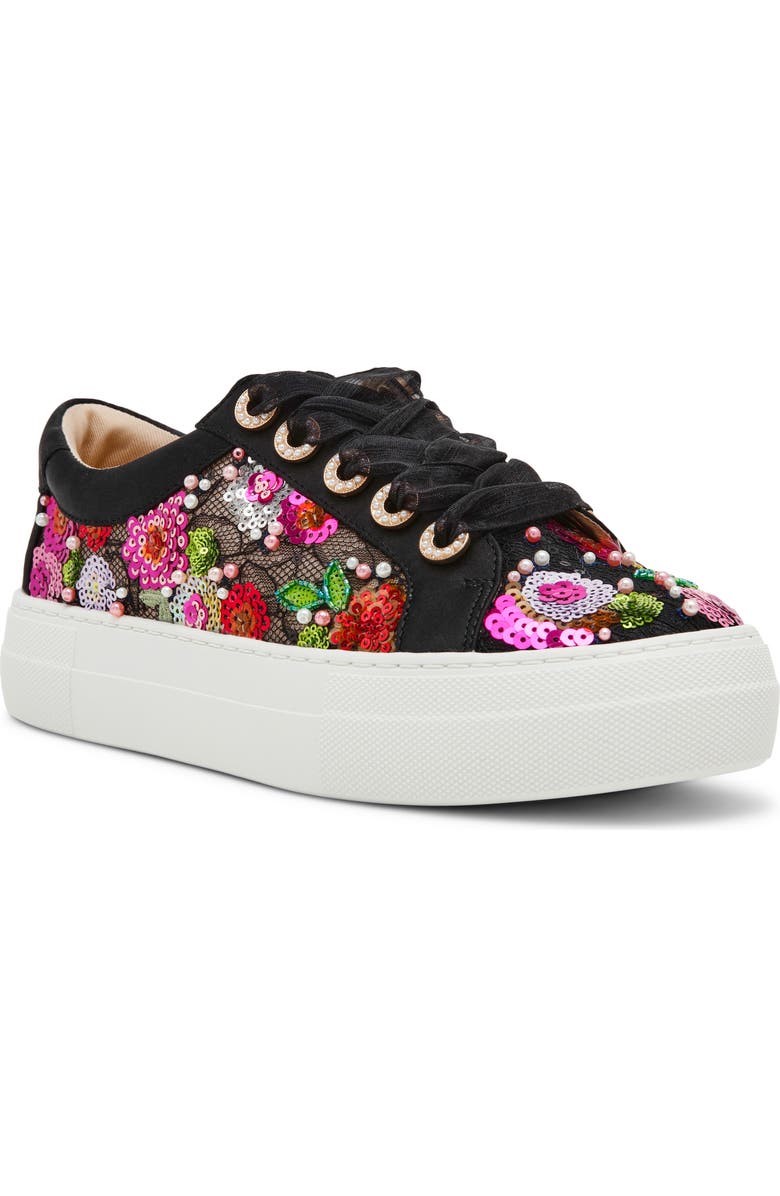Betsey Johnson Bonny Sequin Platform Sneaker, Main, color, Black Floral