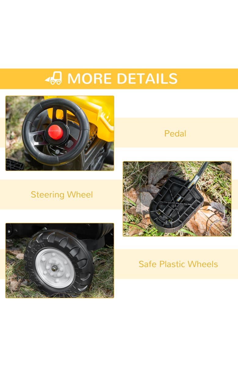 Aosom Kids Ride-On Excavator with Manual Bucket, Alternate, color, Yellow