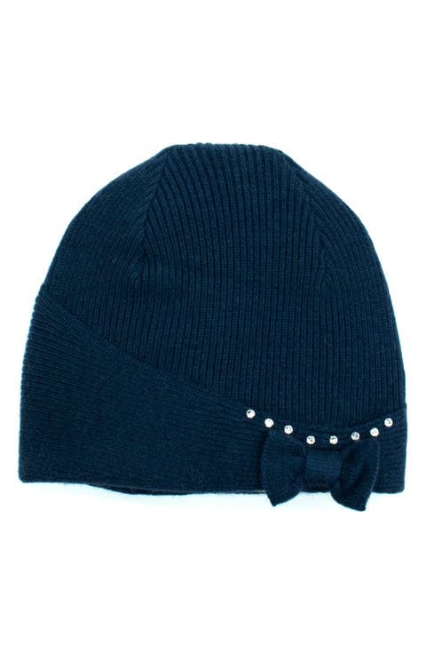 Rhinestone Bow Beanie