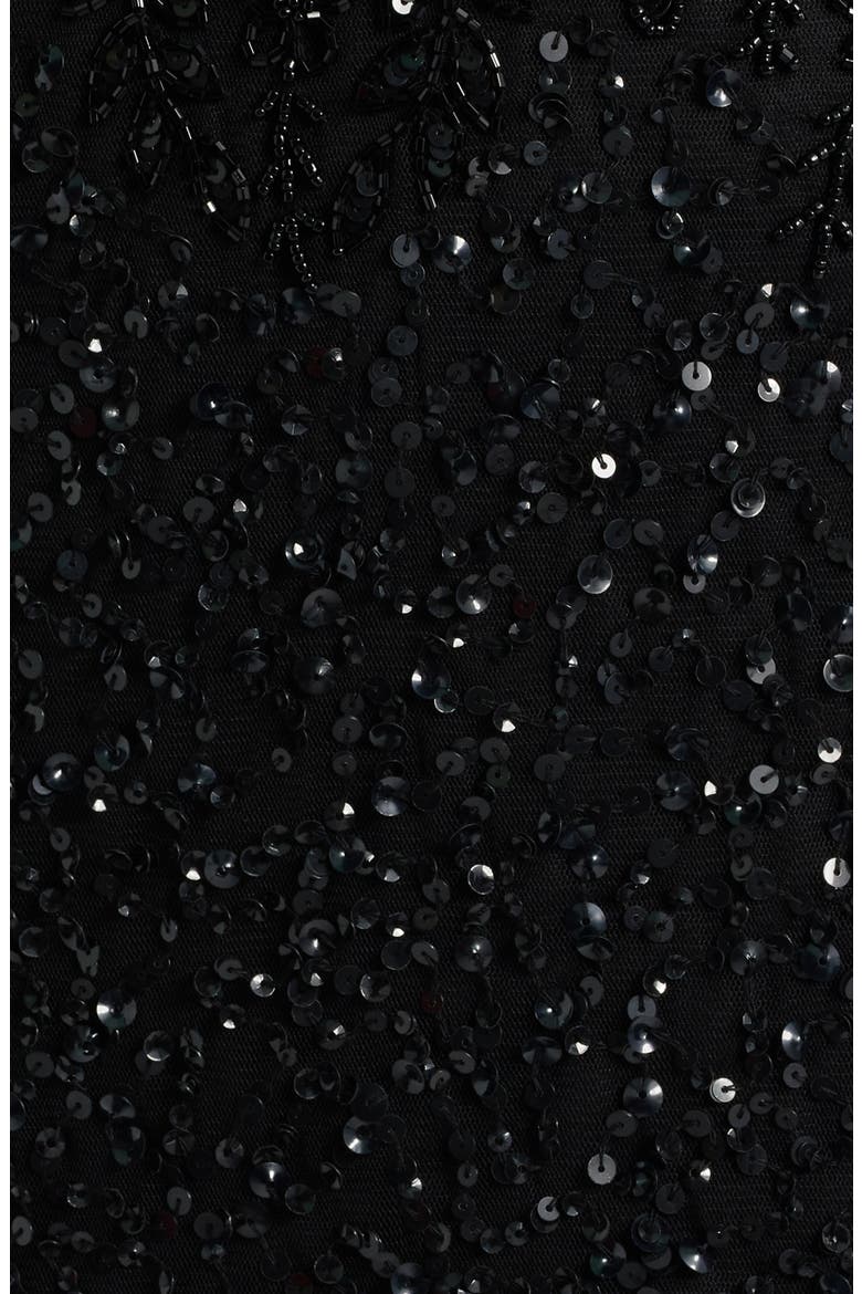 Floral Beaded Sequin Sleeveless A-Line Gown, Alternate, color, BLACK