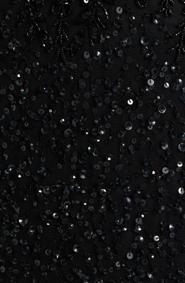 Pisarro Nights Floral Beaded Sequin Sleeveless A-Line Gown, Alternate, color, Black