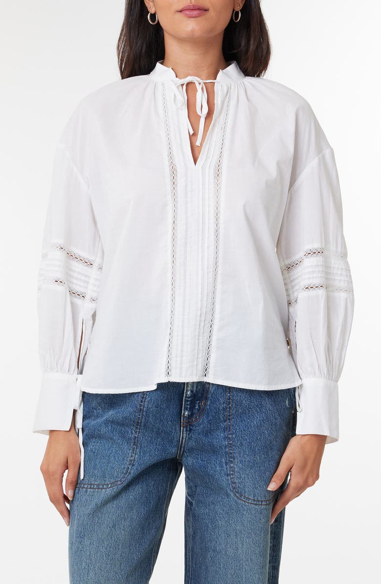 Scotch & Soda Lace Inset Tie Neck Cotton Top, Main, color,