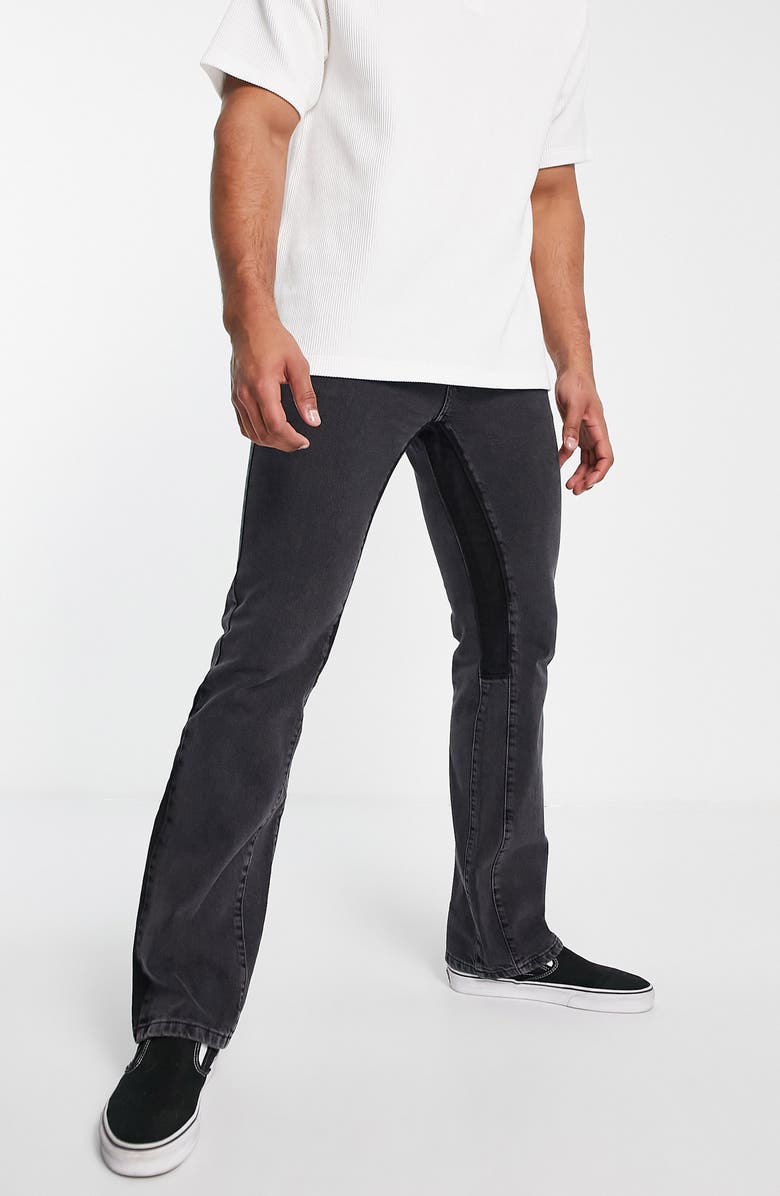 Topman Paneled Flared Leg Jeans, Alternate, color, 