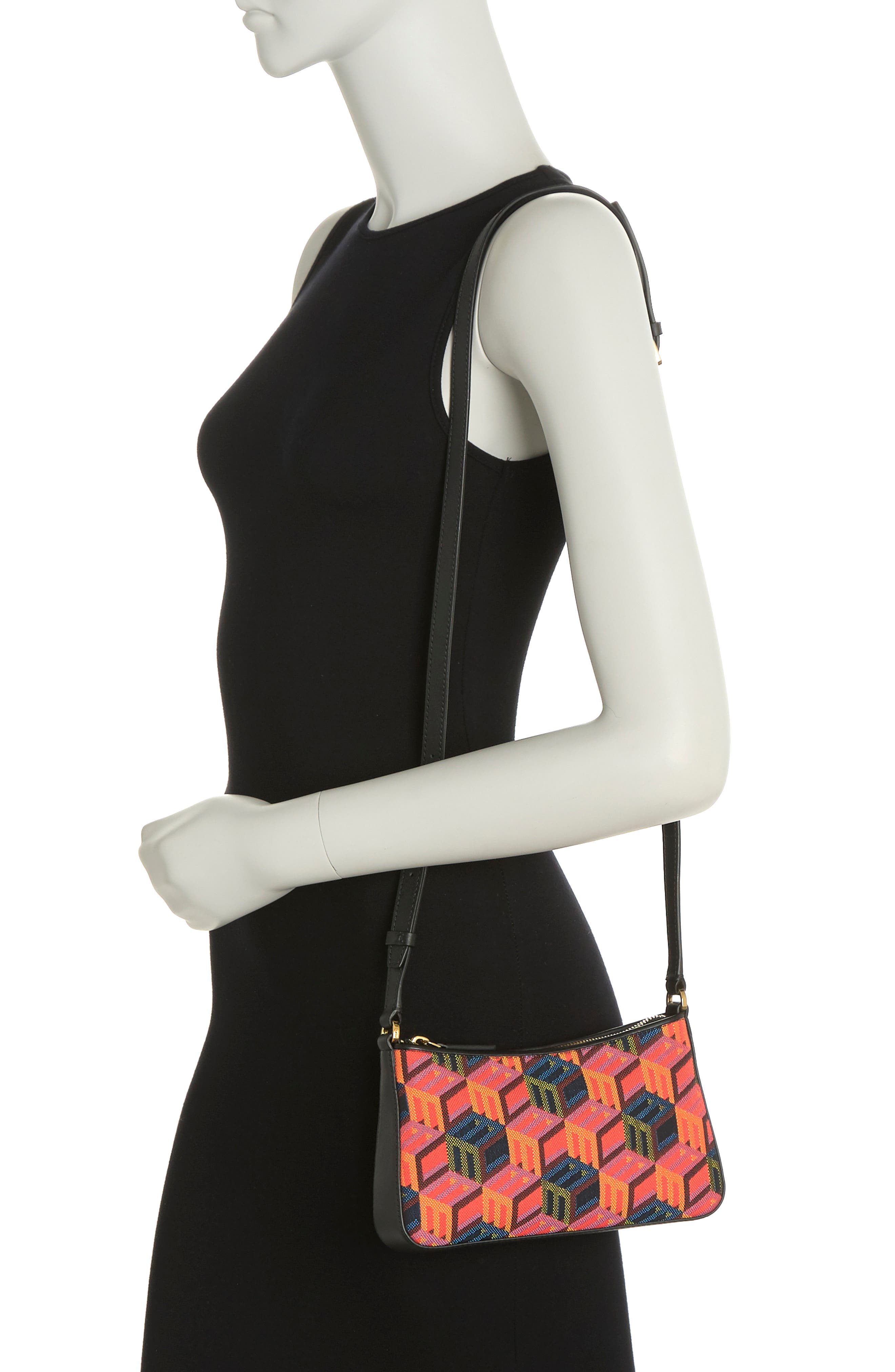 MCM Cubic Logo Jacquard Shoulder Mini Bag, Alternate, color, 
