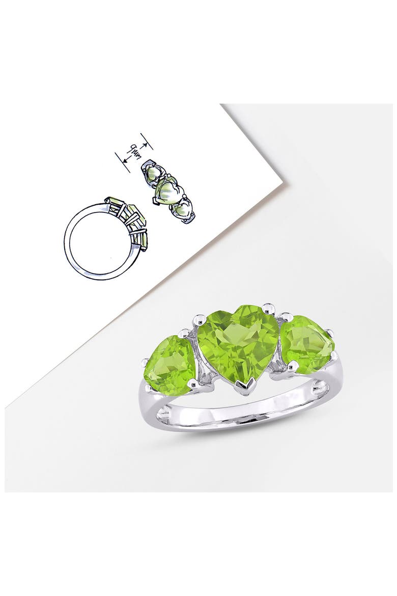 Sterling Silver Heart Cut Trio Peridot Ring, Alternate, color, GREEN