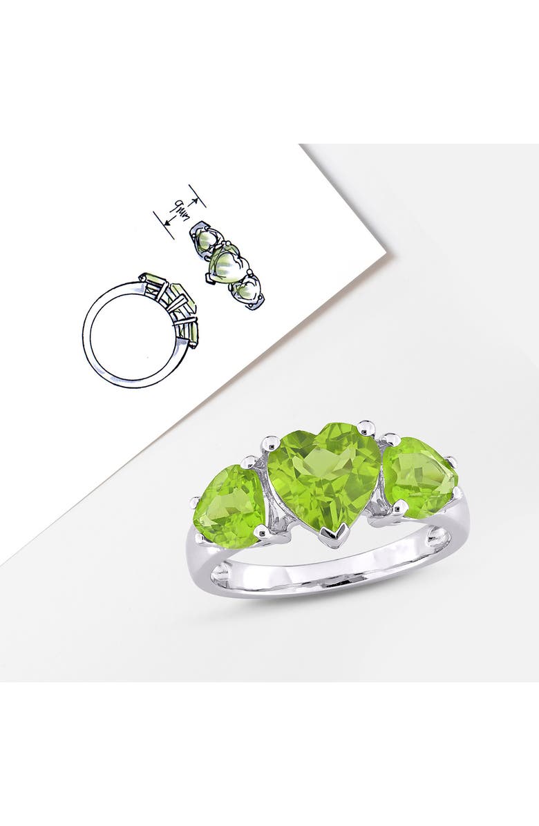DELMAR Sterling Silver Heart Cut Trio Peridot Ring, Alternate, color, Green